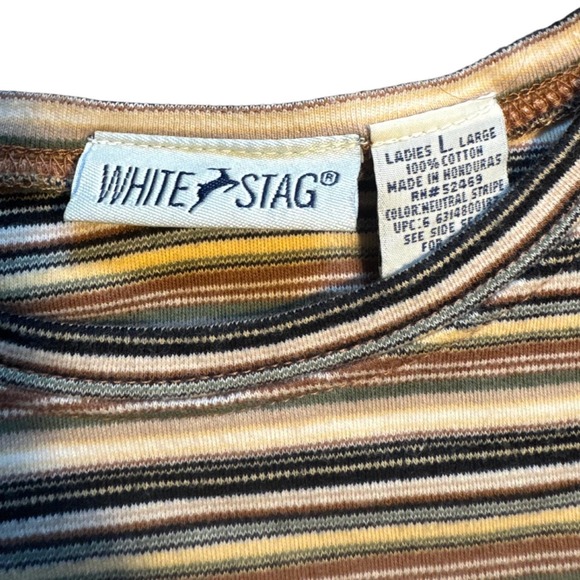 Y2K‎ White Stag Striped Knit Top Women's Large Earth Tone Ribbed Shirt - Picture 3 of 7